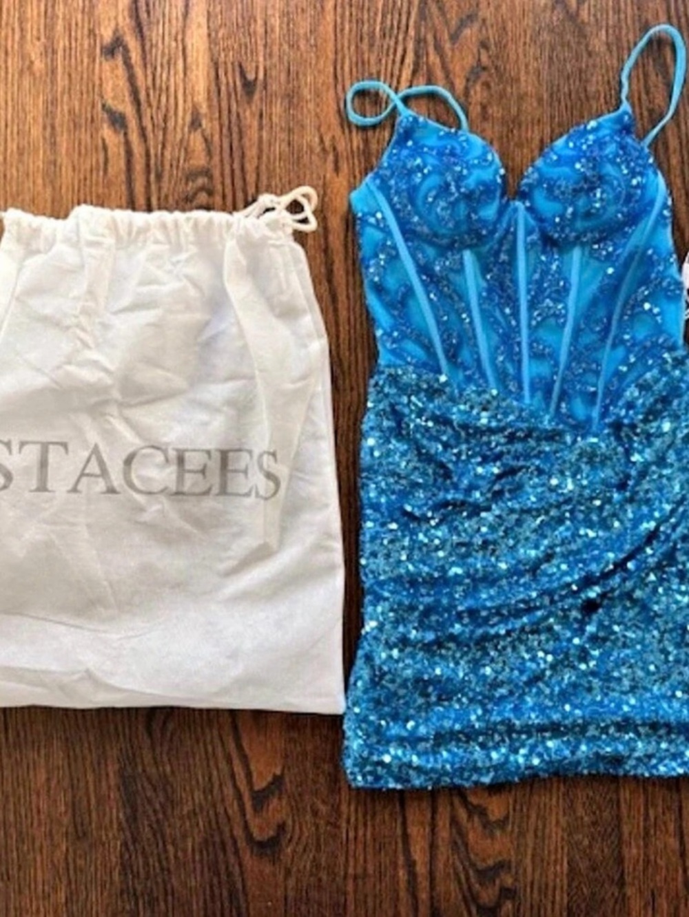 New Stacees Shiny V-neck Sequined Lace Fitted Short Homecoming Dress with Sheer